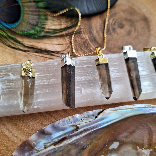 Smoky Quartz point pendant necklace crystal healing root chakra Protection jewellery gift for him or her witchy jewelry