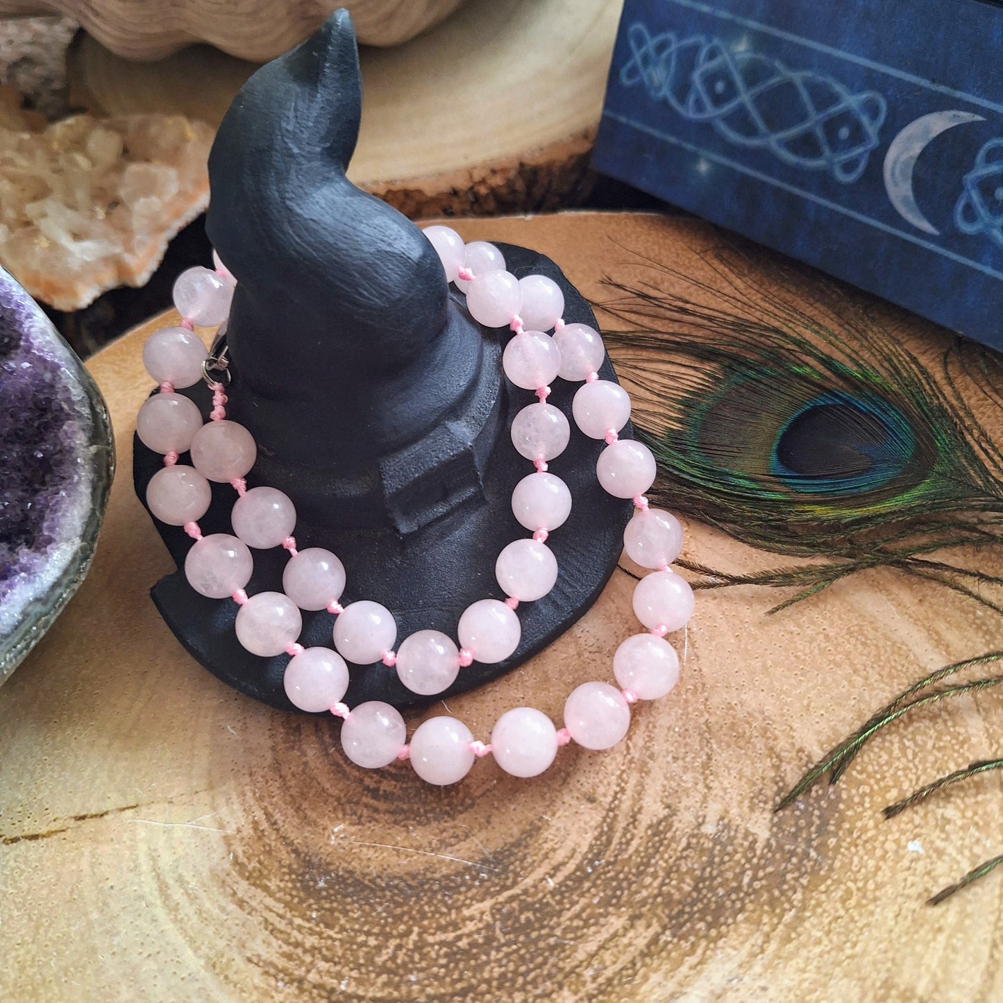 Rose Quartz beaded necklace crystal healing gemstone jewellery Heart chakra gift for her