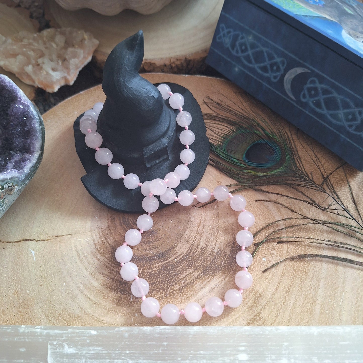 Rose Quartz beaded necklace crystal healing gemstone jewellery Heart chakra gift for her