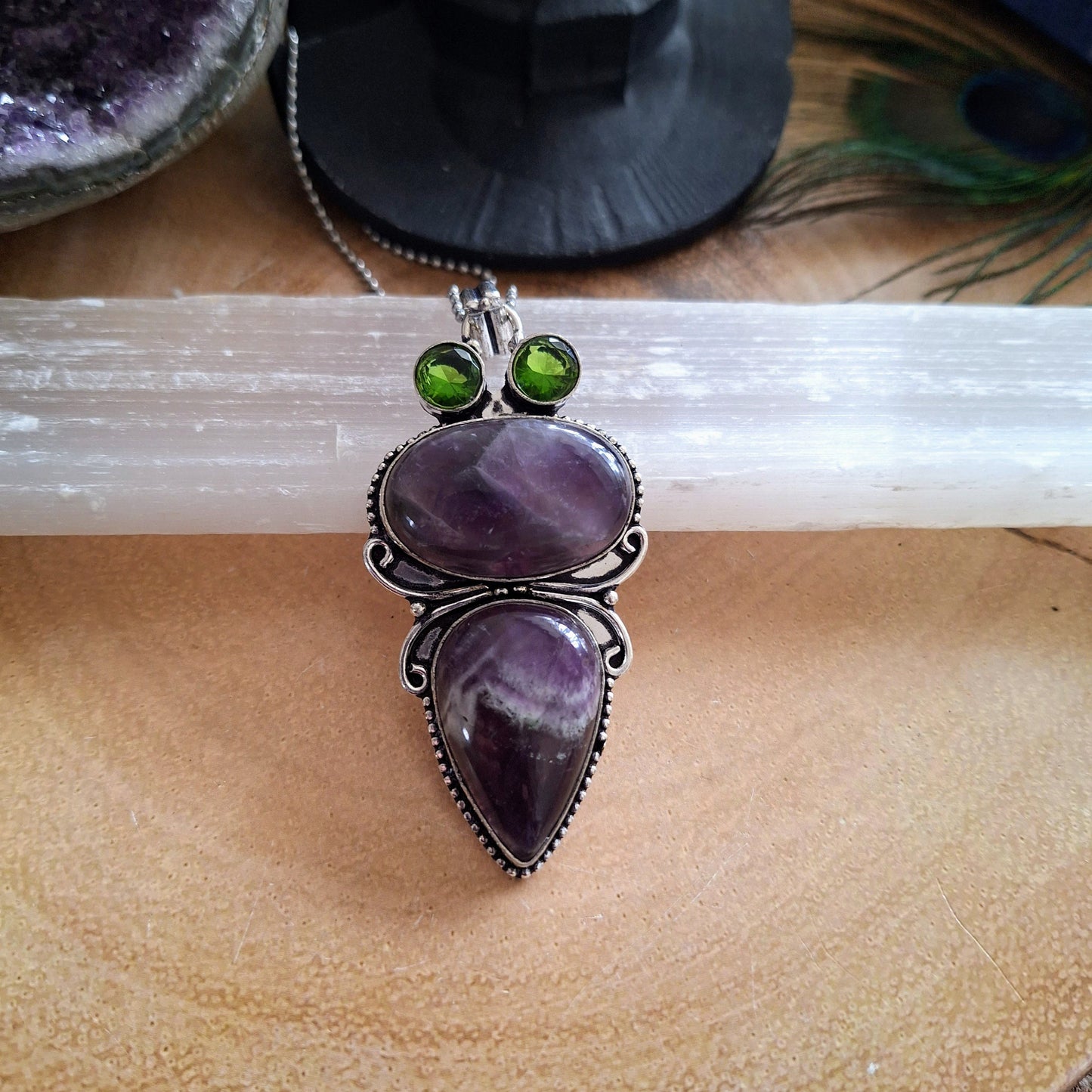 Amethyst And Peridot necklace pendant 925 silver crystal healing natural stone witchy gift for her jewellery for women