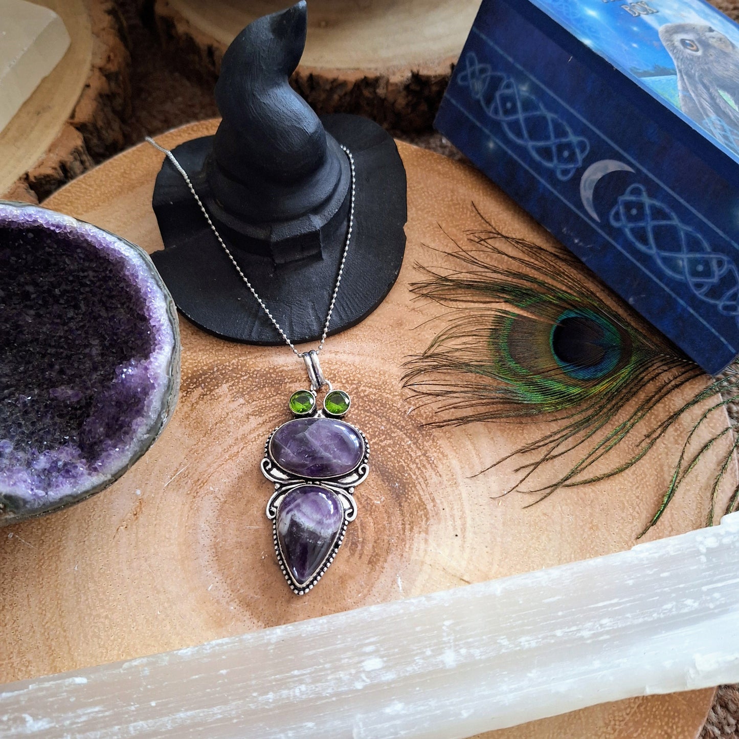 Amethyst And Peridot necklace pendant 925 silver crystal healing natural stone witchy gift for her jewellery for women