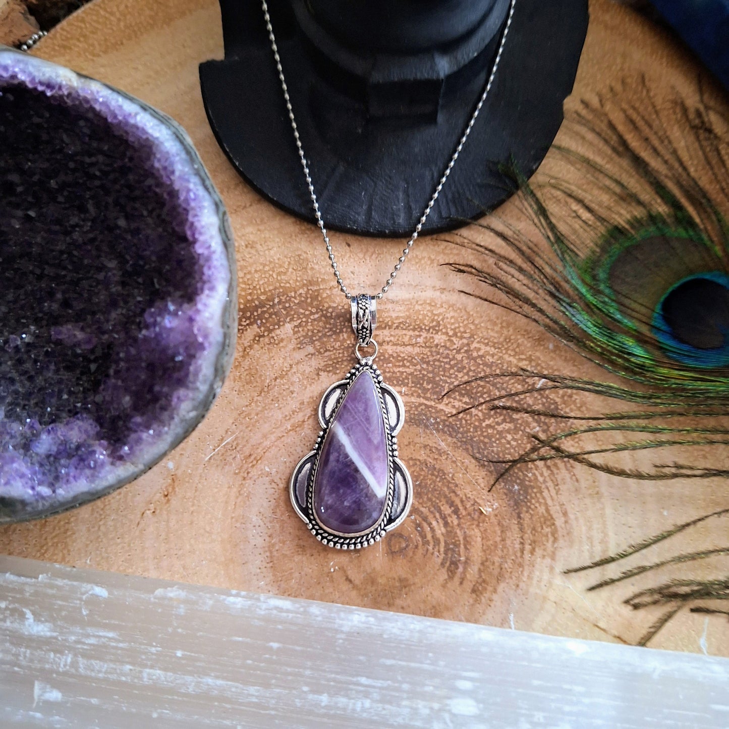 Dream Amethyst necklace pendant 925 silver crystal healing natural stone witchy gift for her jewellery for women