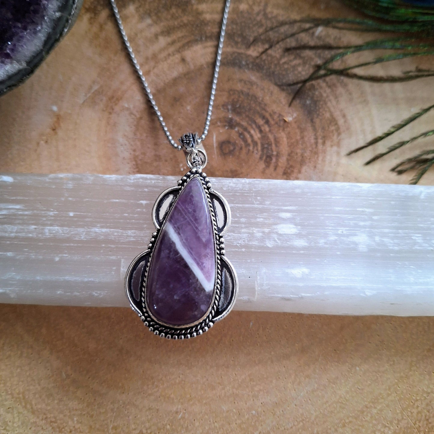 Dream Amethyst necklace pendant 925 silver crystal healing natural stone witchy gift for her jewellery for women