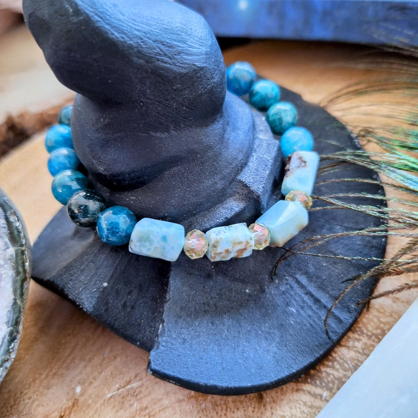 Apatite and larimar bracelet natural Stone crystal healing gemstone jewellery for him or her throat chakra gift for him or her