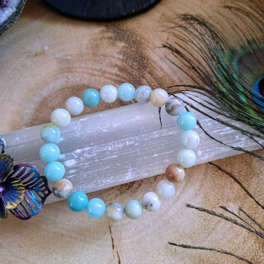 Flower amazonite bracelet crystal healing jewellery natural stone stretchy stacking bracelet gift for him or her