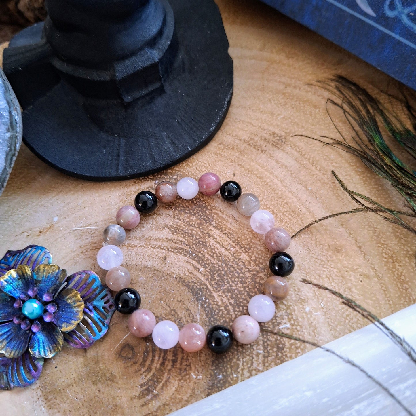 Self love bracelet crystal healing jewellery for women gift for him or her rose quartz rhodonite tourmaline moonstone