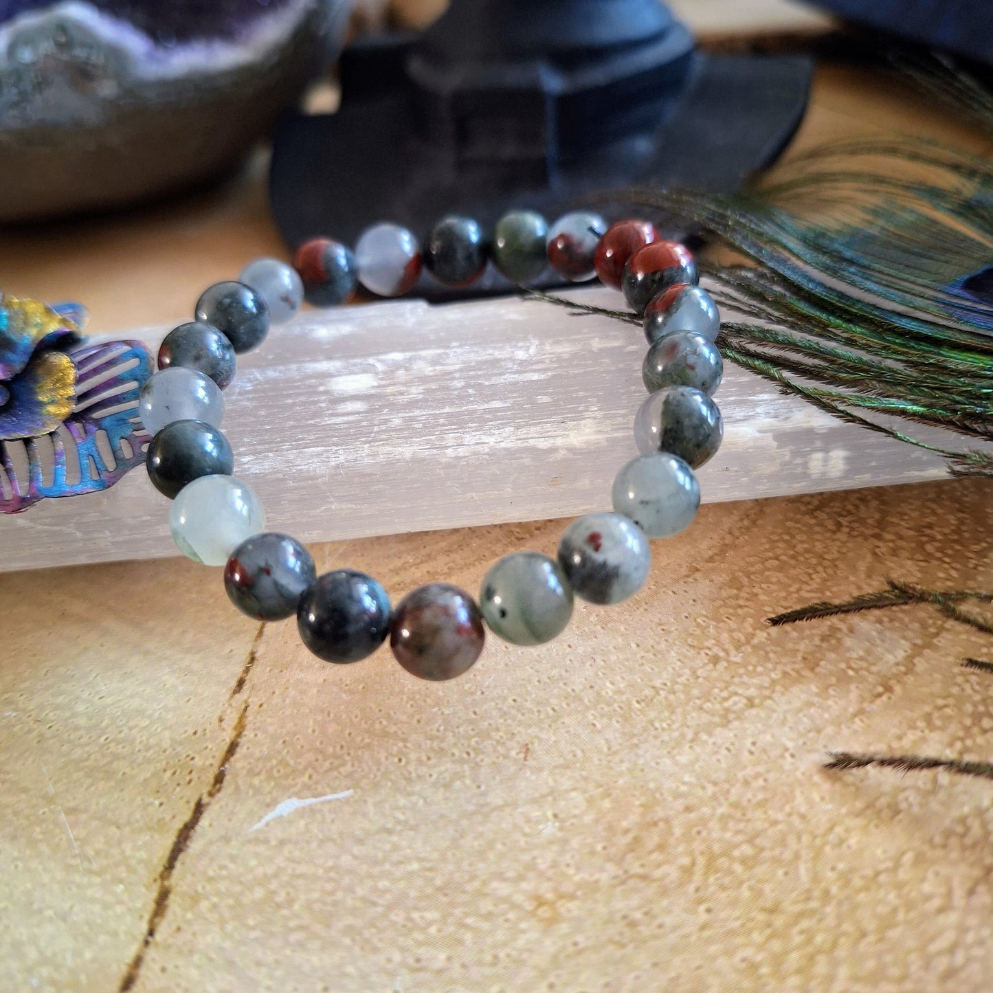 African Bloodstone bracelet crystal healing natural stone stacking stretch jewellery