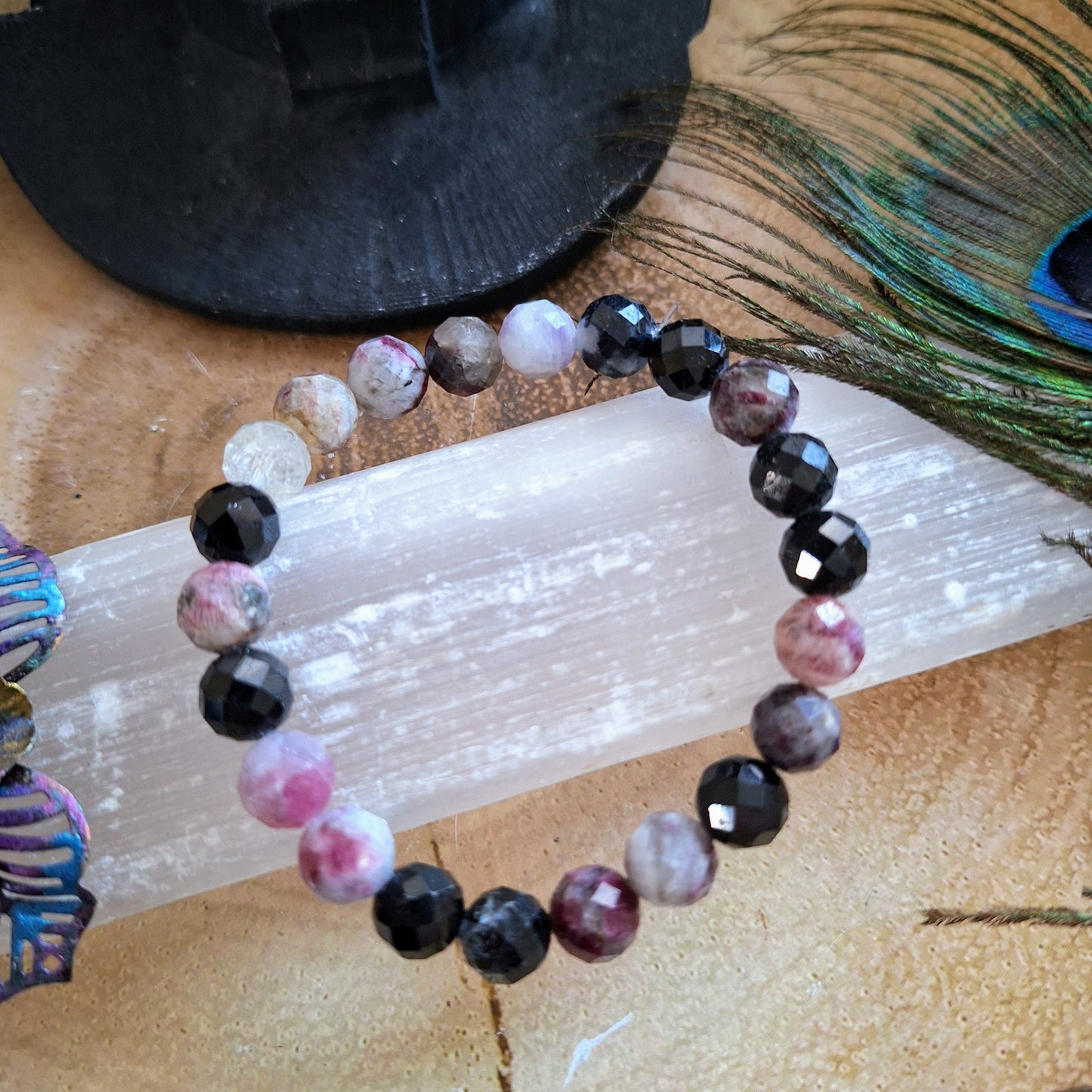 Mixed Tourmaline bracelet crystal healing gift for him or her witchy stacking jewellery