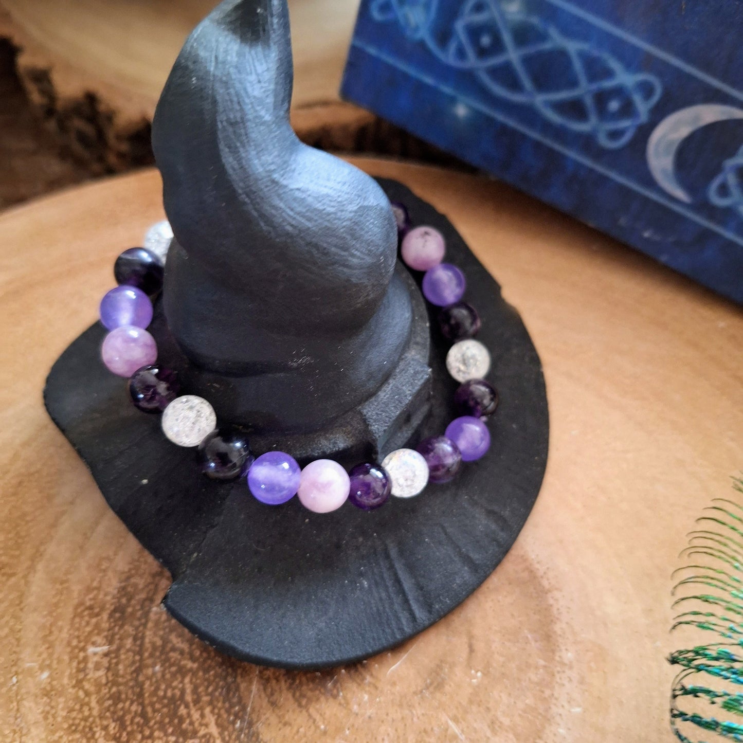 Crown Chakra Crystal Bracelet with Amethyst, Cracked Quartz, Chalcedony, Purple Fluorite and Lilac Lepidolite