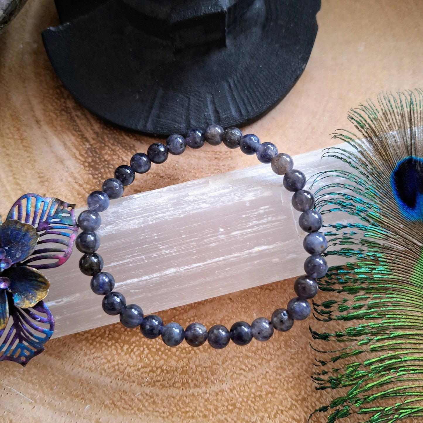 iolite bracelet crystal healing natural stone stacking stretchy jewellery gift for him or her