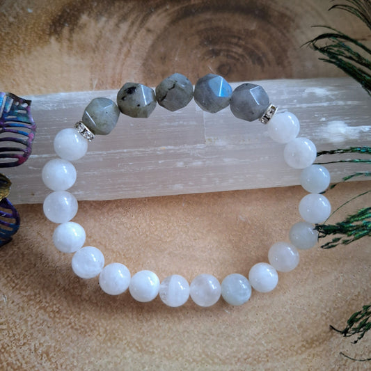 Moonstone and labradorite bracelet crystal healing natural stone gift for her jewellery for women