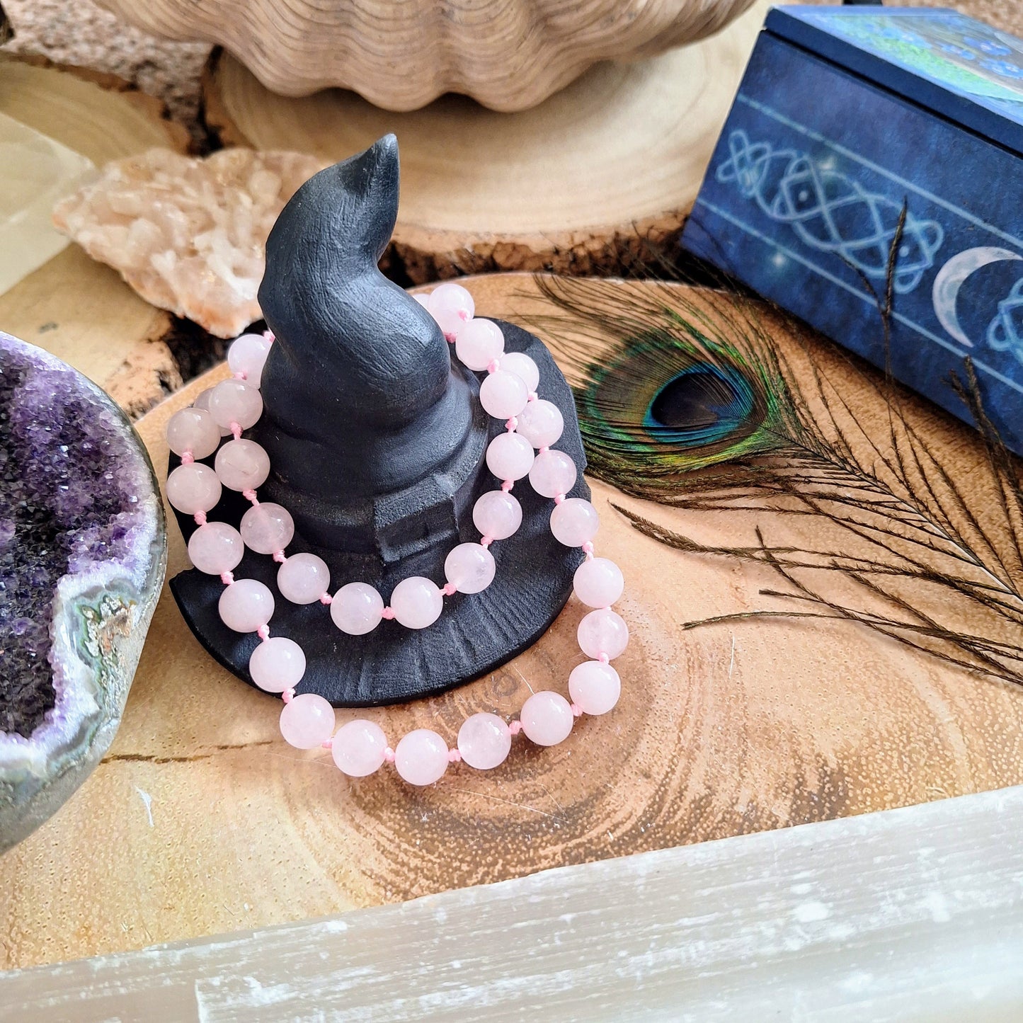 Rose Quartz beaded necklace crystal healing gemstone jewellery Heart chakra gift for her