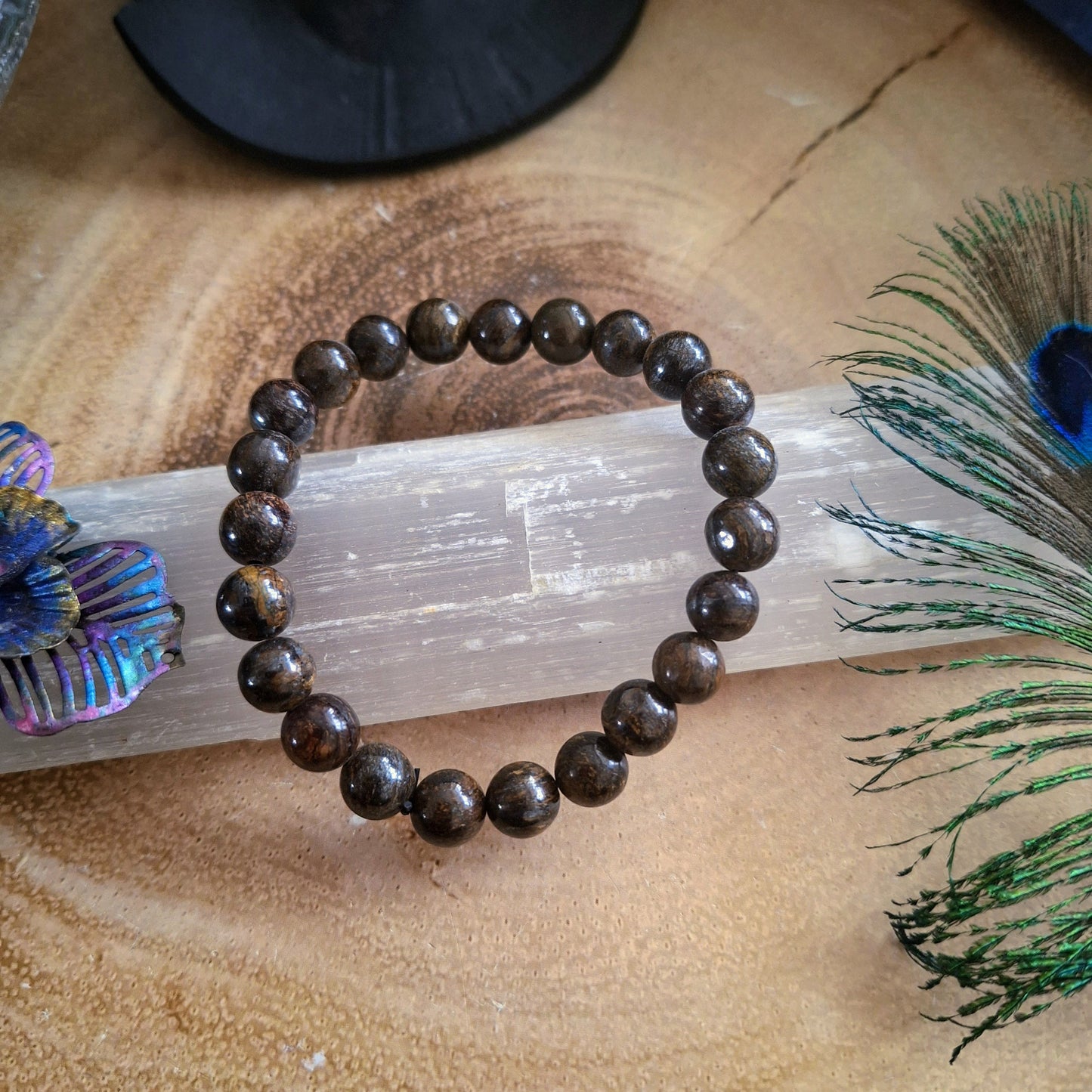 bronzite bracelet crystal healing natural stone jewellery gift for him or her stretchy stacking jewelry for men or women