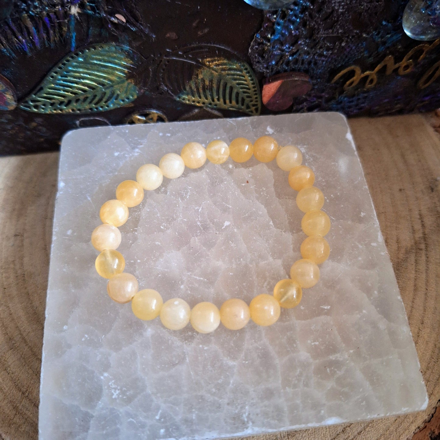 yellow calcite bracelet crystal healing natural stone gemstone jewelry stretch stacking jewellery