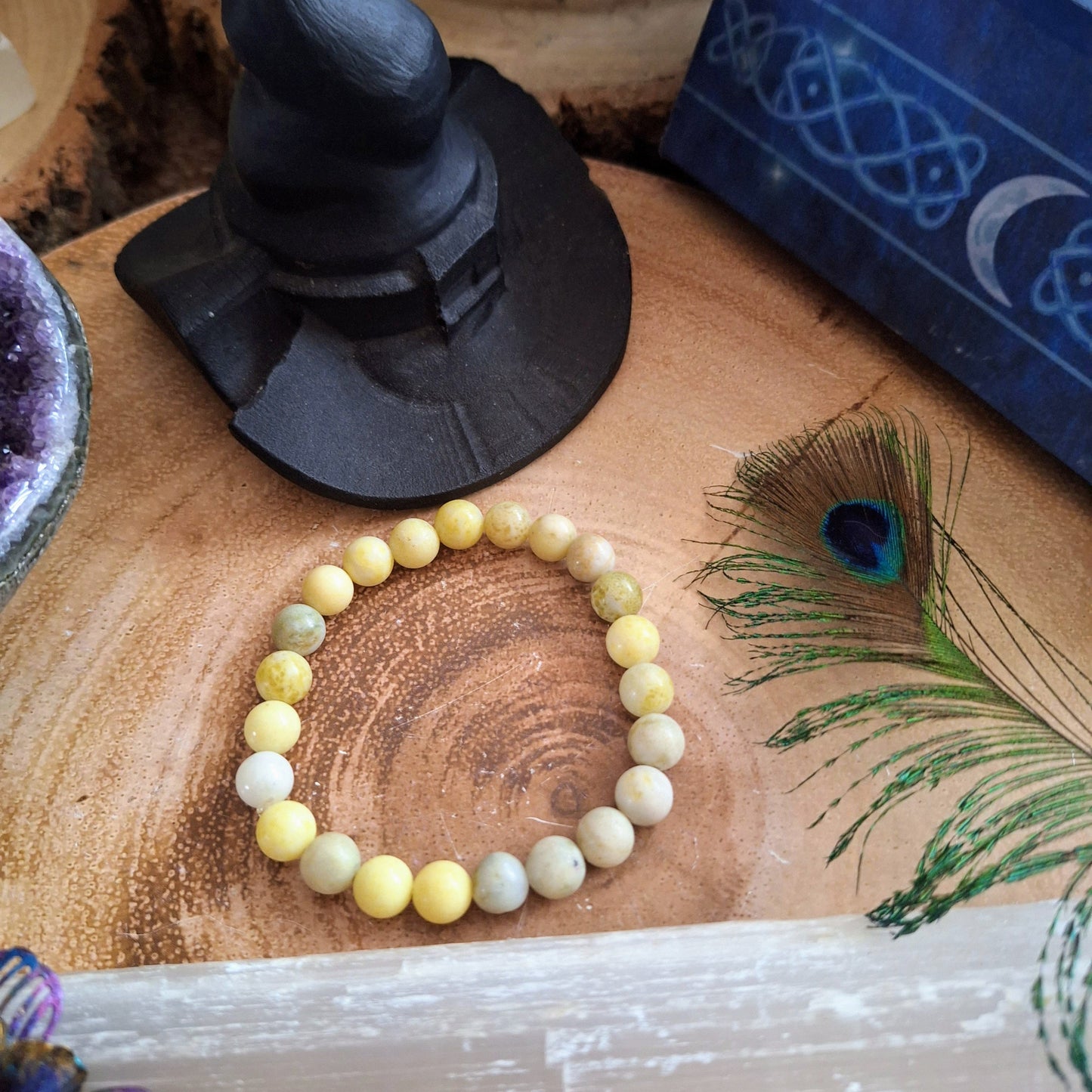 Yellow Jasper bracelet crystal healing natural stone stacking stretch jewellery for men or women gift for him or her