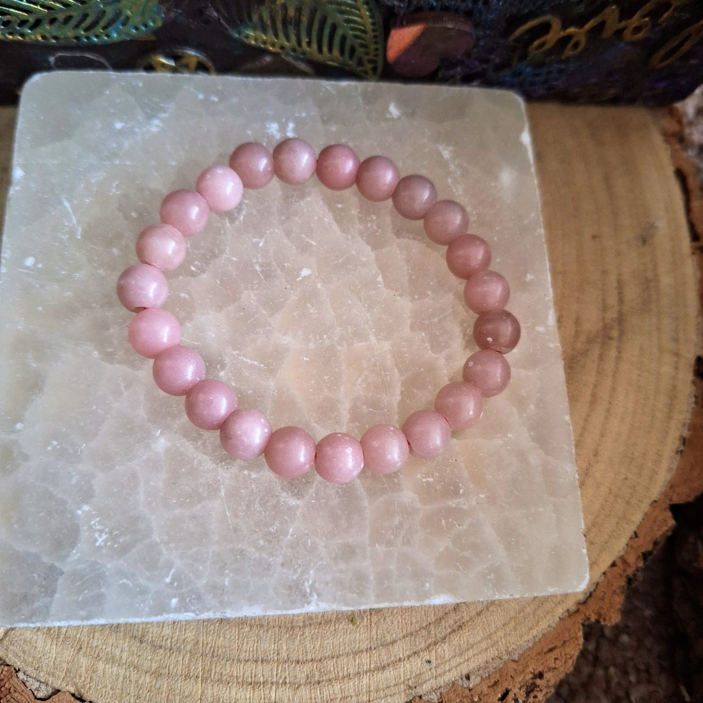 pink opal bracelet crystal healing natural stone heart chakra gift for her gemstone stretchy stacking handmade jewellery