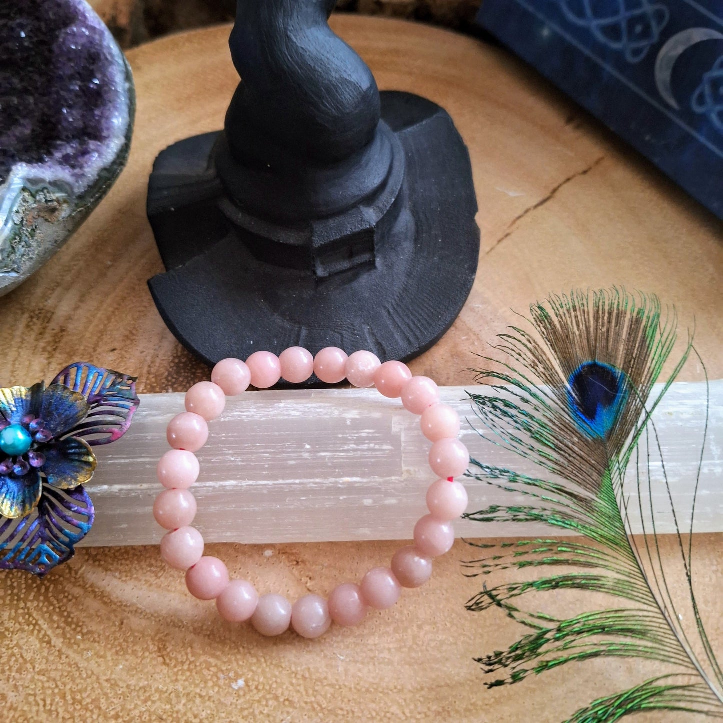 pink opal bracelet crystal healing natural stone heart chakra gift for her gemstone stretchy stacking handmade jewellery