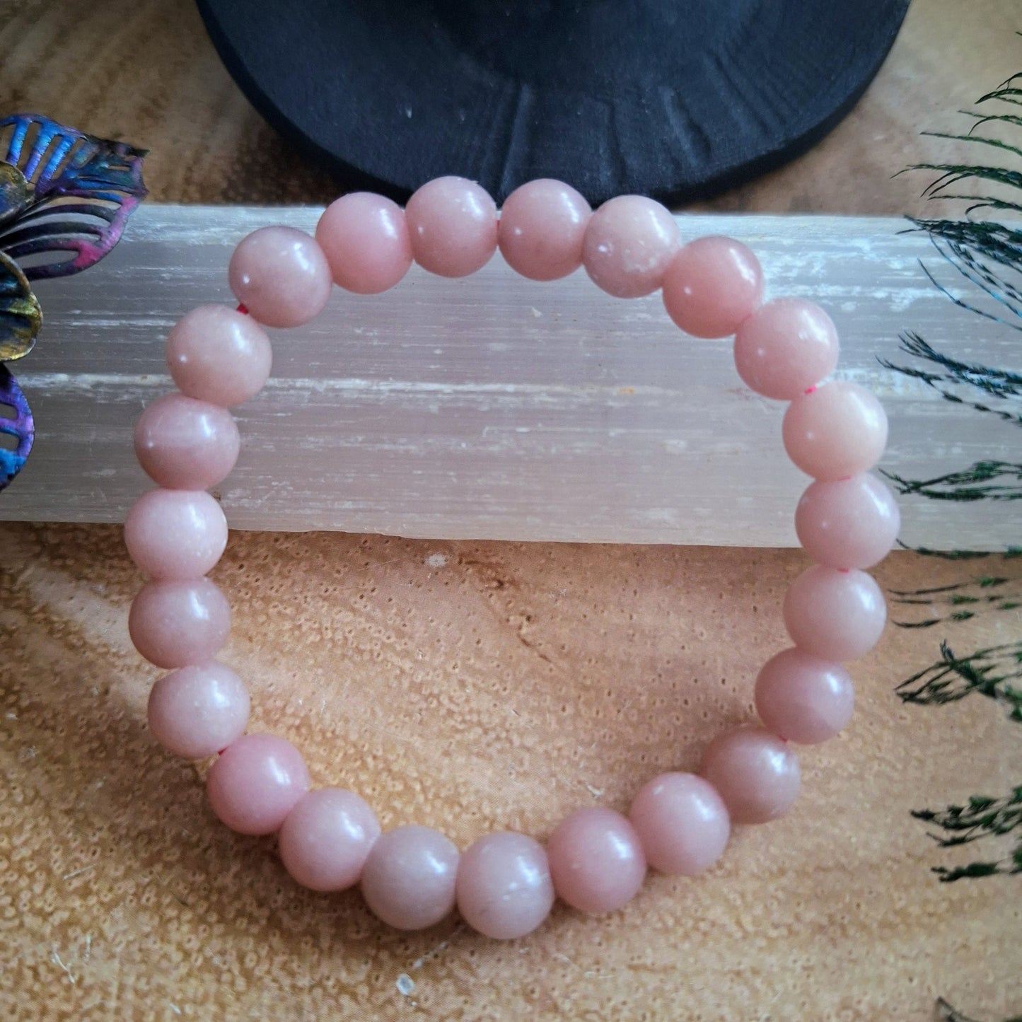 pink opal bracelet crystal healing natural stone heart chakra gift for her gemstone stretchy stacking handmade jewellery