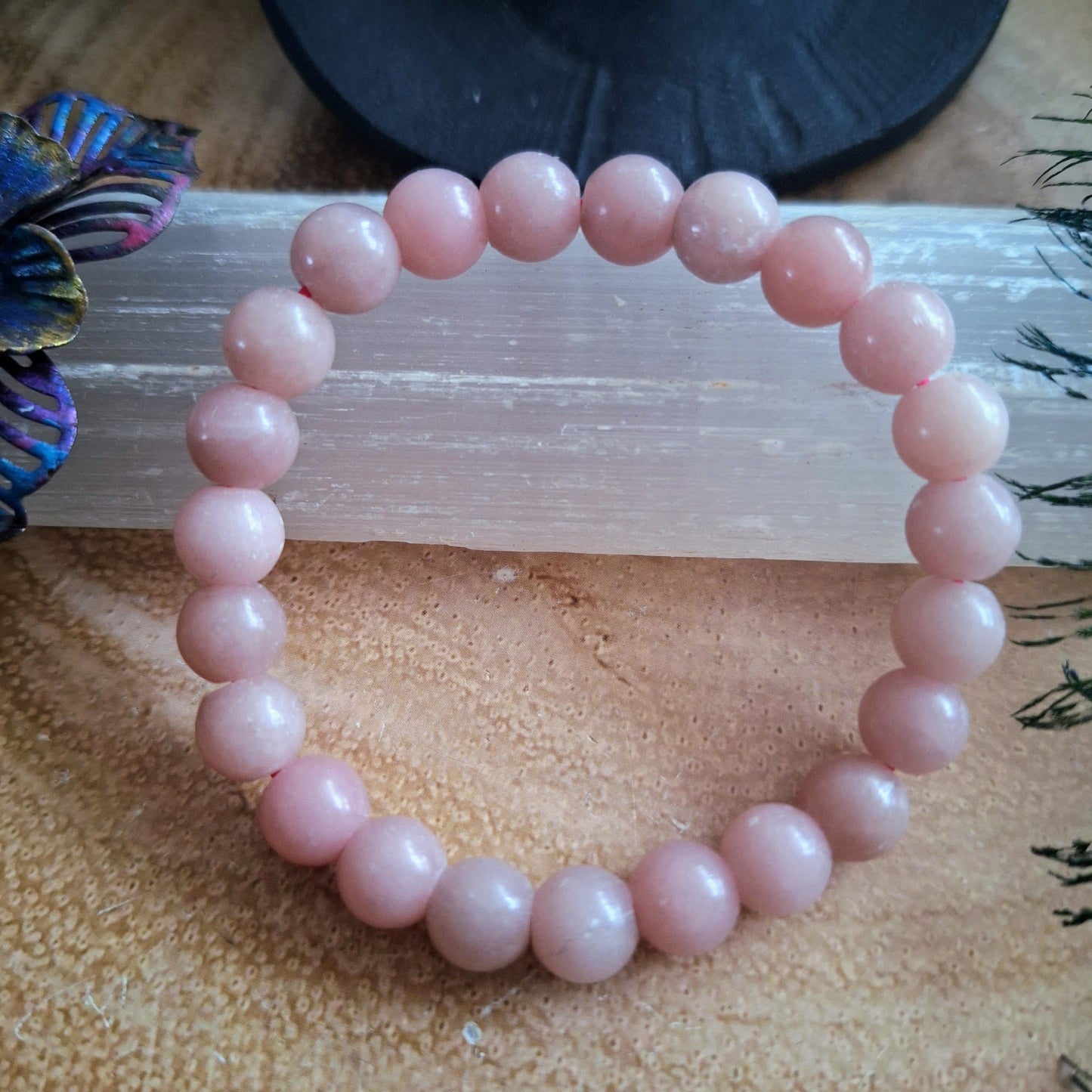 pink opal bracelet crystal healing natural stone heart chakra gift for her gemstone stretchy stacking handmade jewellery