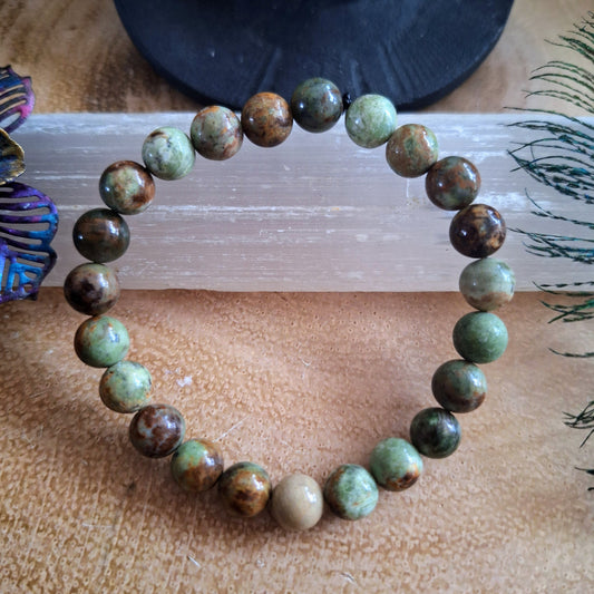 African green opal bracelet Crystal healing natural stone gift for him or her stacking stretch bead jewellery for men or women