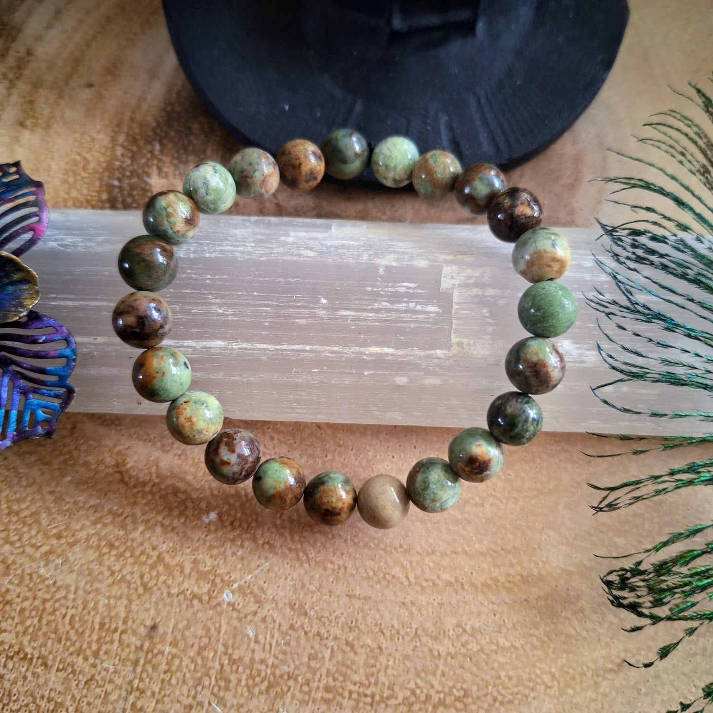 African green opal bracelet Crystal healing natural stone gift for him or her stacking stretch bead jewellery for men or women