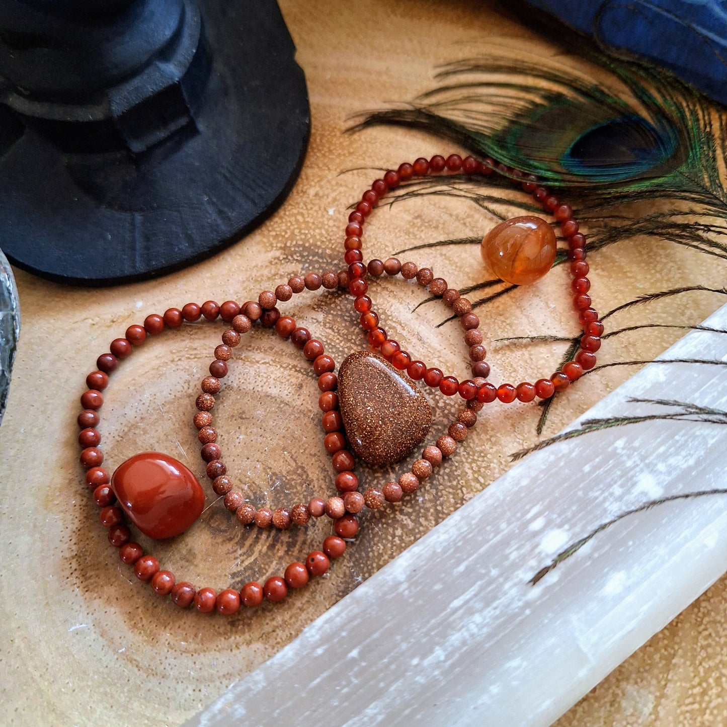 Carnelian red Bracelet and tumblestone set stacking stretchy crystal healing root chakra gift for her or him jasper