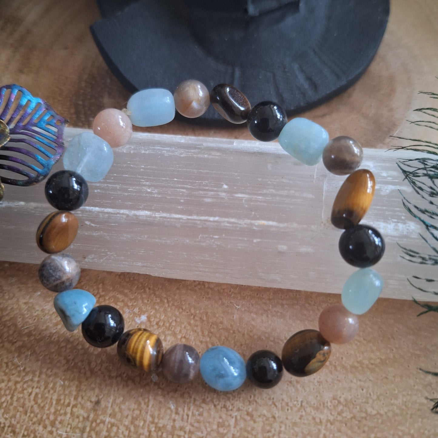 Travel protection bracelet crystal healing gift for him or her witchy jewellery stacking stretchy handmade bangle