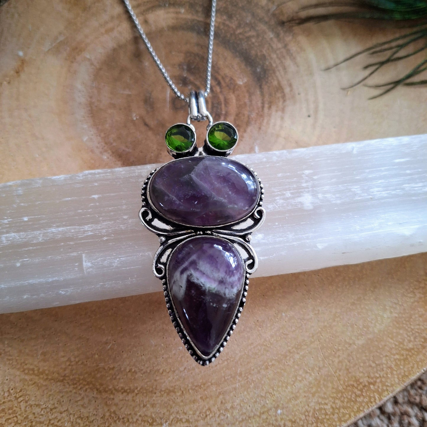 Amethyst And Peridot necklace pendant 925 silver crystal healing natural stone witchy gift for her jewellery for women