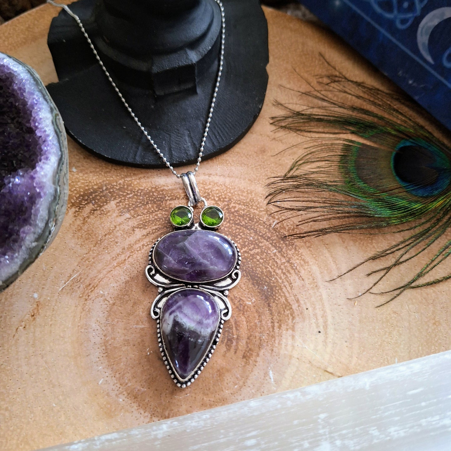 Amethyst And Peridot necklace pendant 925 silver crystal healing natural stone witchy gift for her jewellery for women