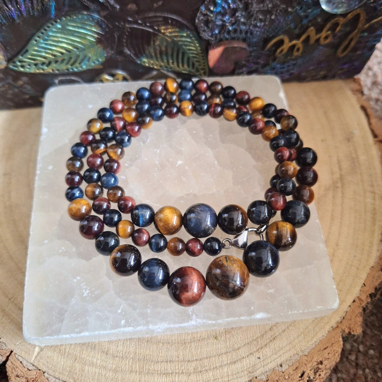 Mixed Tigers eye beaded necklace and bracelet set