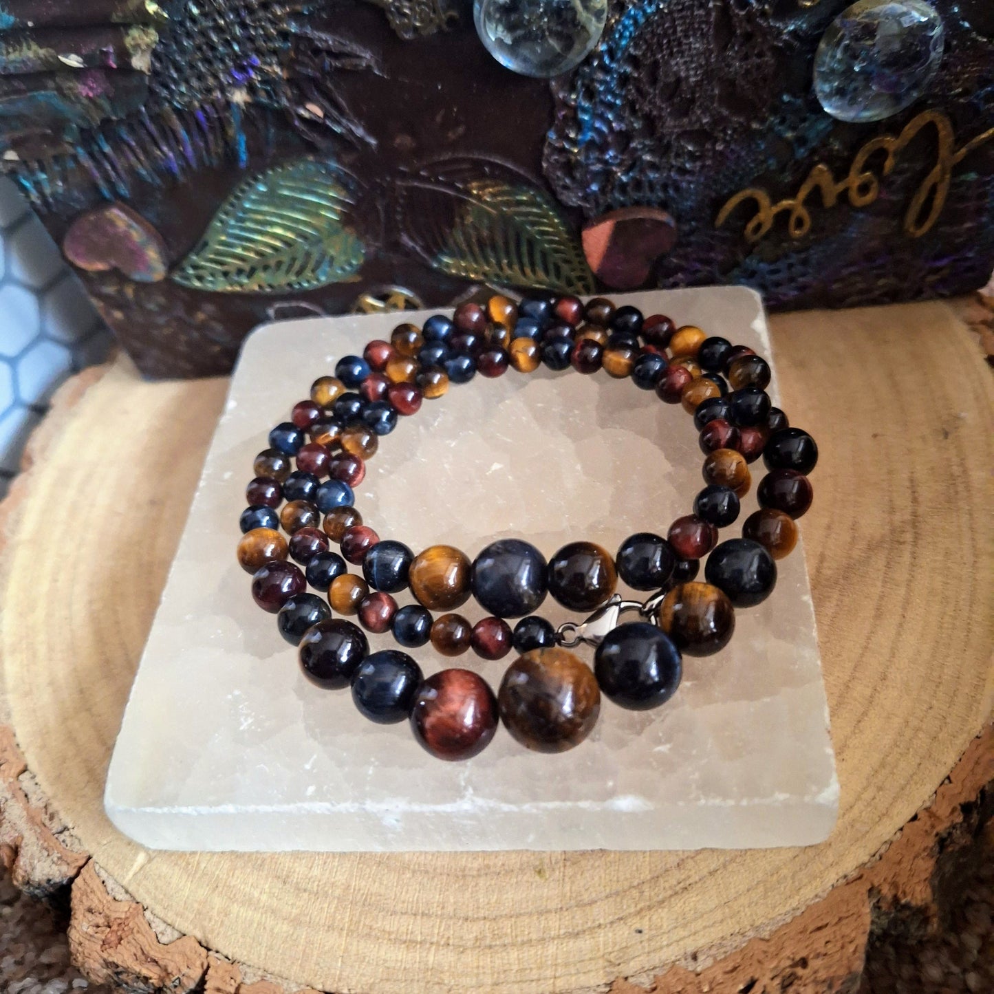 Mixed Tigers eye beaded necklace and bracelet set