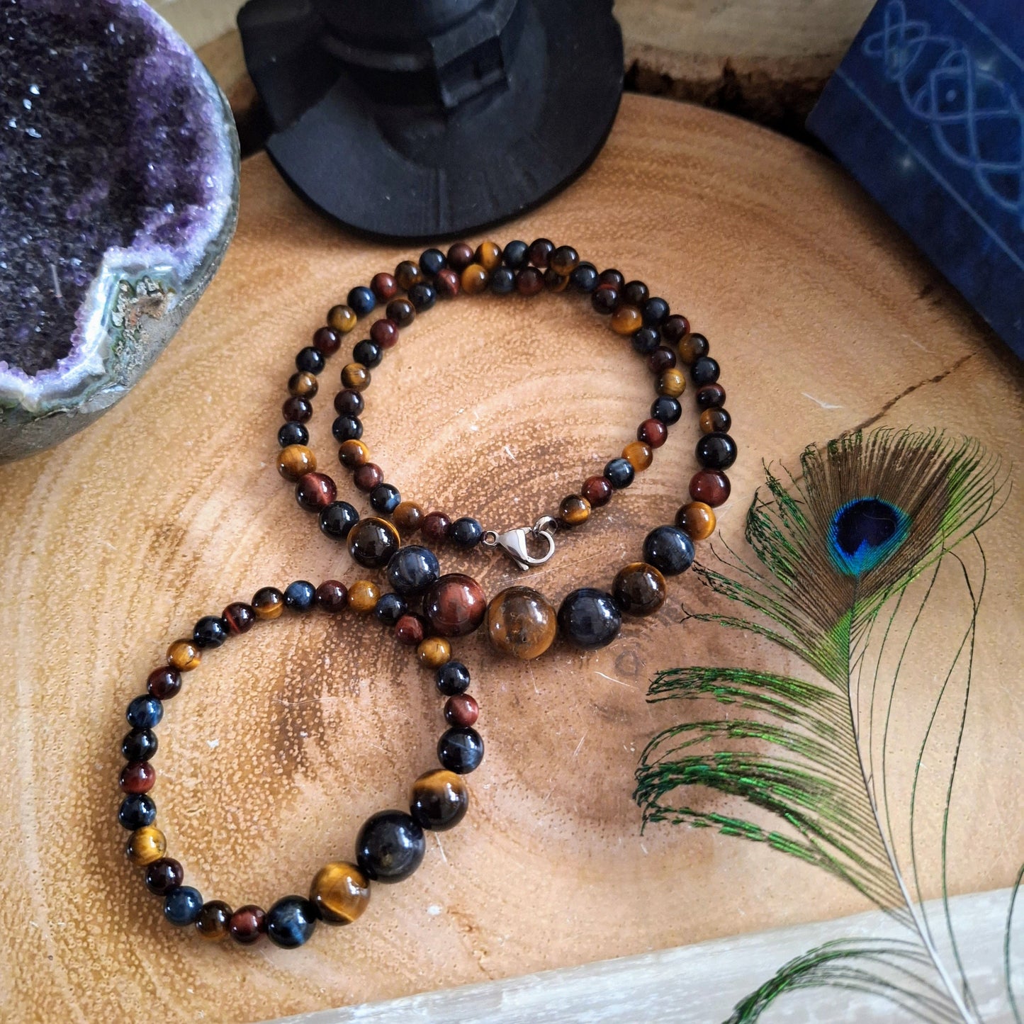 Mixed Tigers eye beaded necklace and bracelet set