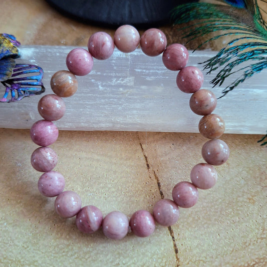 rhodochrosite bracelet crystal healing natural stone heart chakra stretchy stacking bracelet gift for her