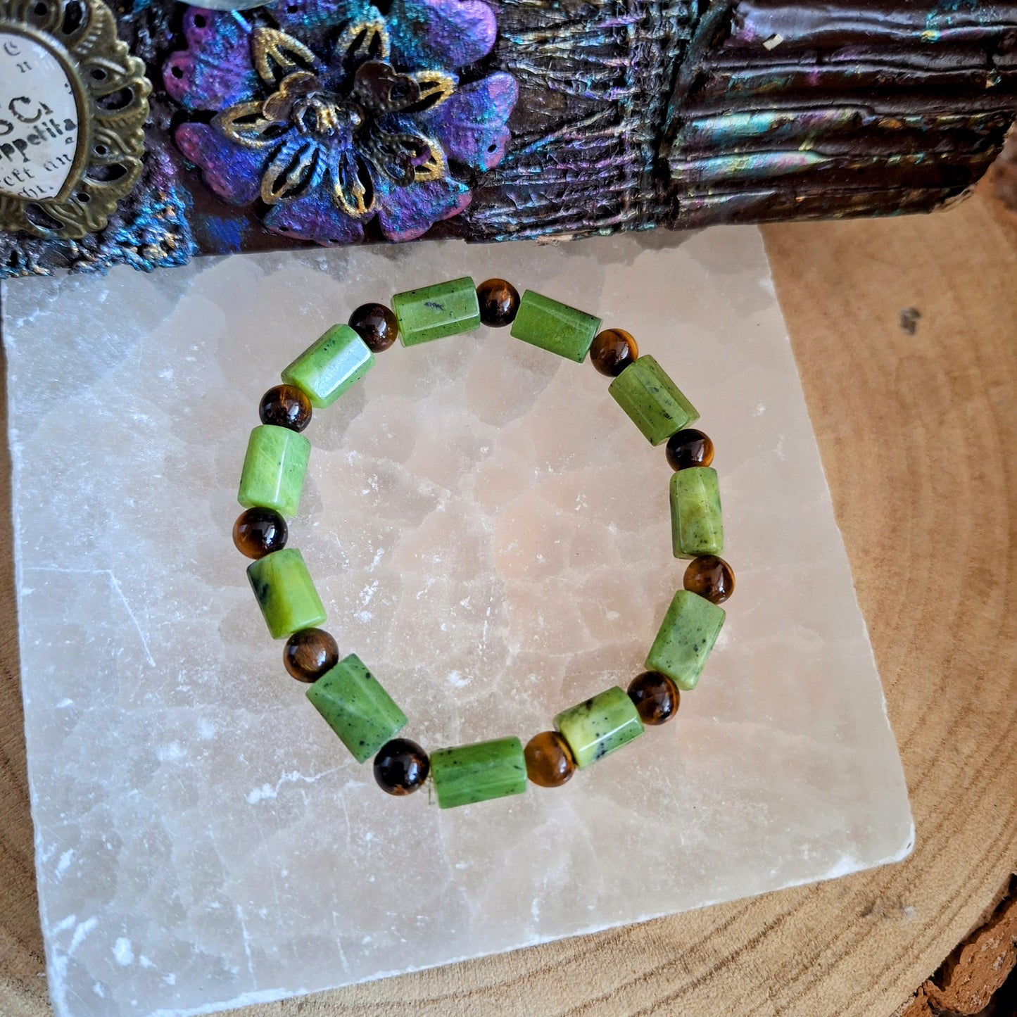 Jade and tigers eye bracelet crystal healing gift for him or her