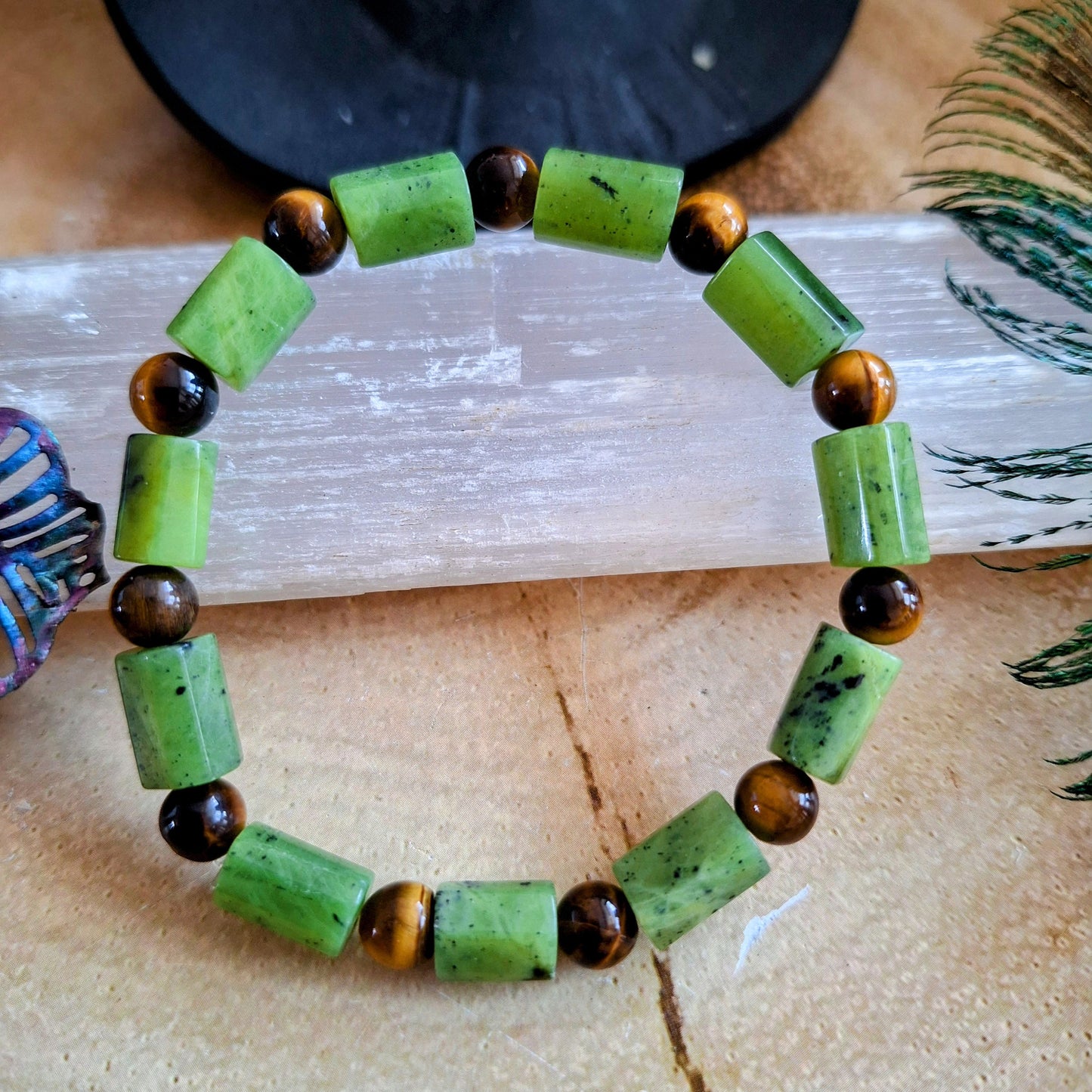 Jade and tigers eye bracelet crystal healing gift for him or her