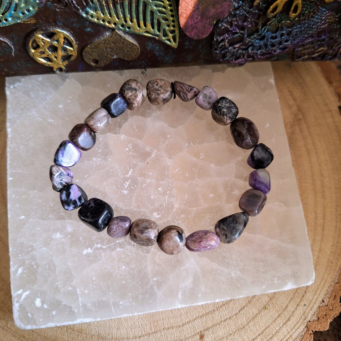 charoite and tinaksite bracelet crystal healing gift for him or her jewellery for men or women