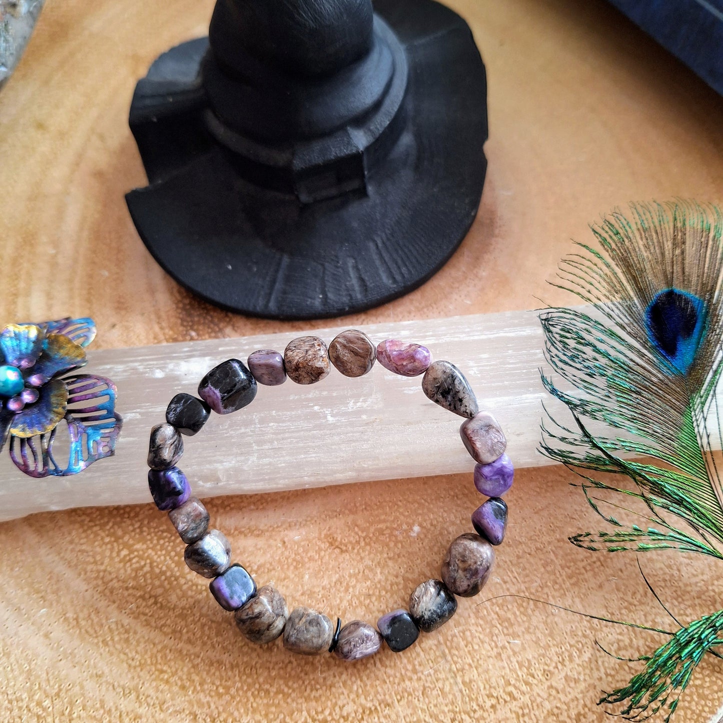 charoite and tinaksite bracelet crystal healing gift for him or her jewellery for men or women