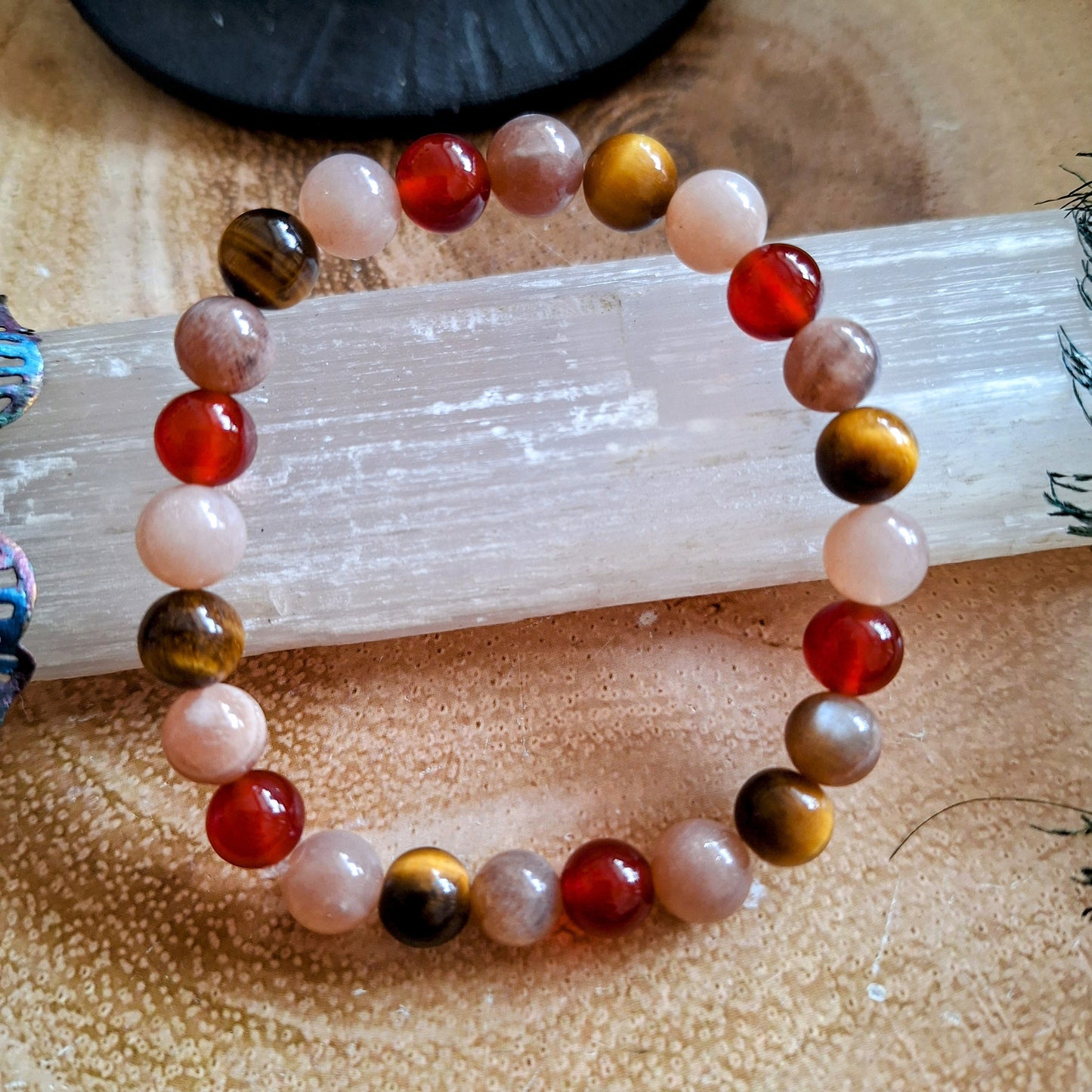 sacral chakra bracelet gemstone crystal healing natural stone carnelian sunstone tigers eye moonstone witchy jewellery