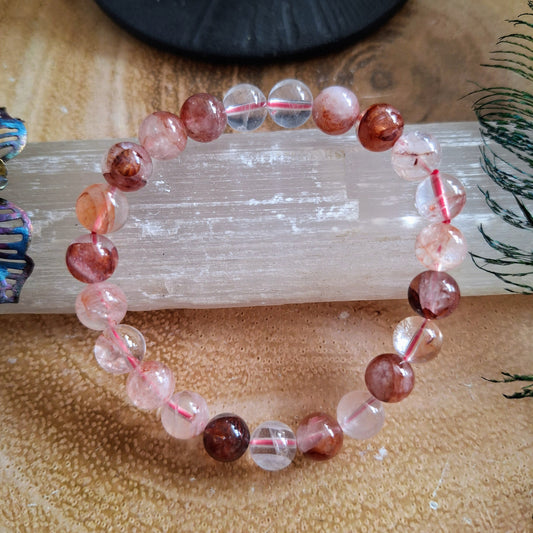 Fire quartz hematoid bracelet crystal healing stretchy stacking jewellery for men or women sacral chakra