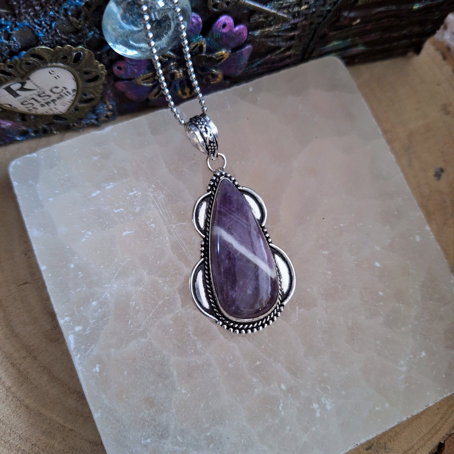 Dream Amethyst necklace pendant 925 silver crystal healing natural stone witchy gift for her jewellery for women