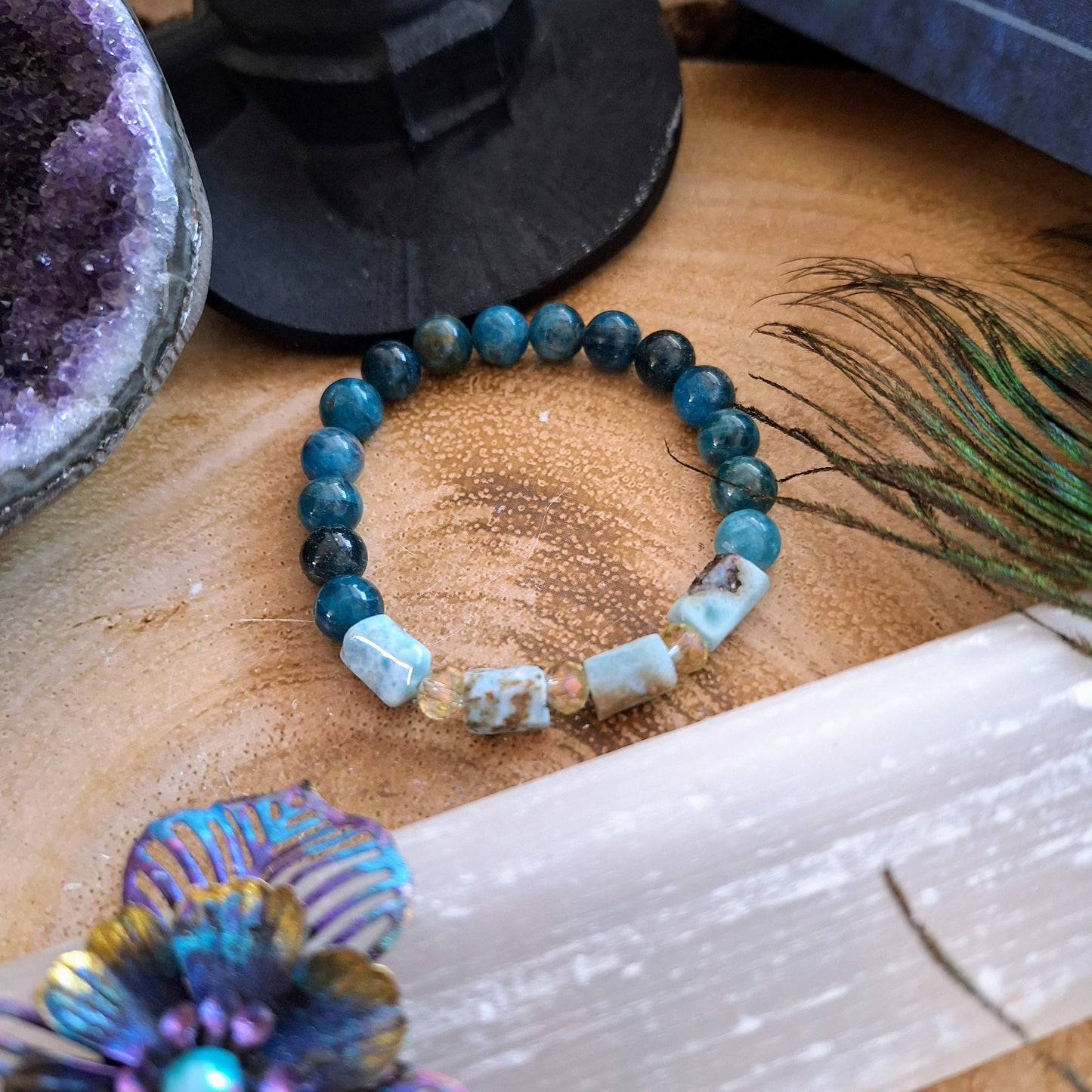 Apatite and larimar bracelet natural Stone crystal healing gemstone jewellery for him or her throat chakra gift for him or her