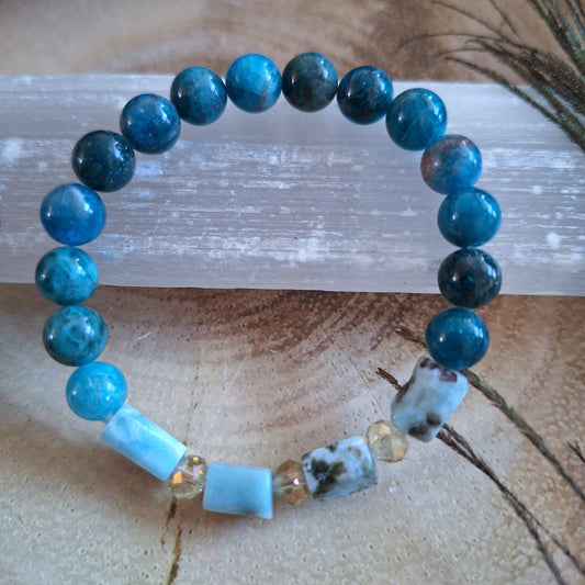 Apatite and larimar bracelet natural Stone crystal healing gemstone jewellery for him or her throat chakra gift for him or her