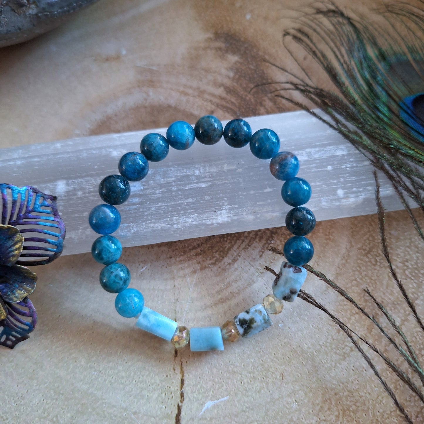 Apatite and larimar bracelet natural Stone crystal healing gemstone jewellery for him or her throat chakra gift for him or her