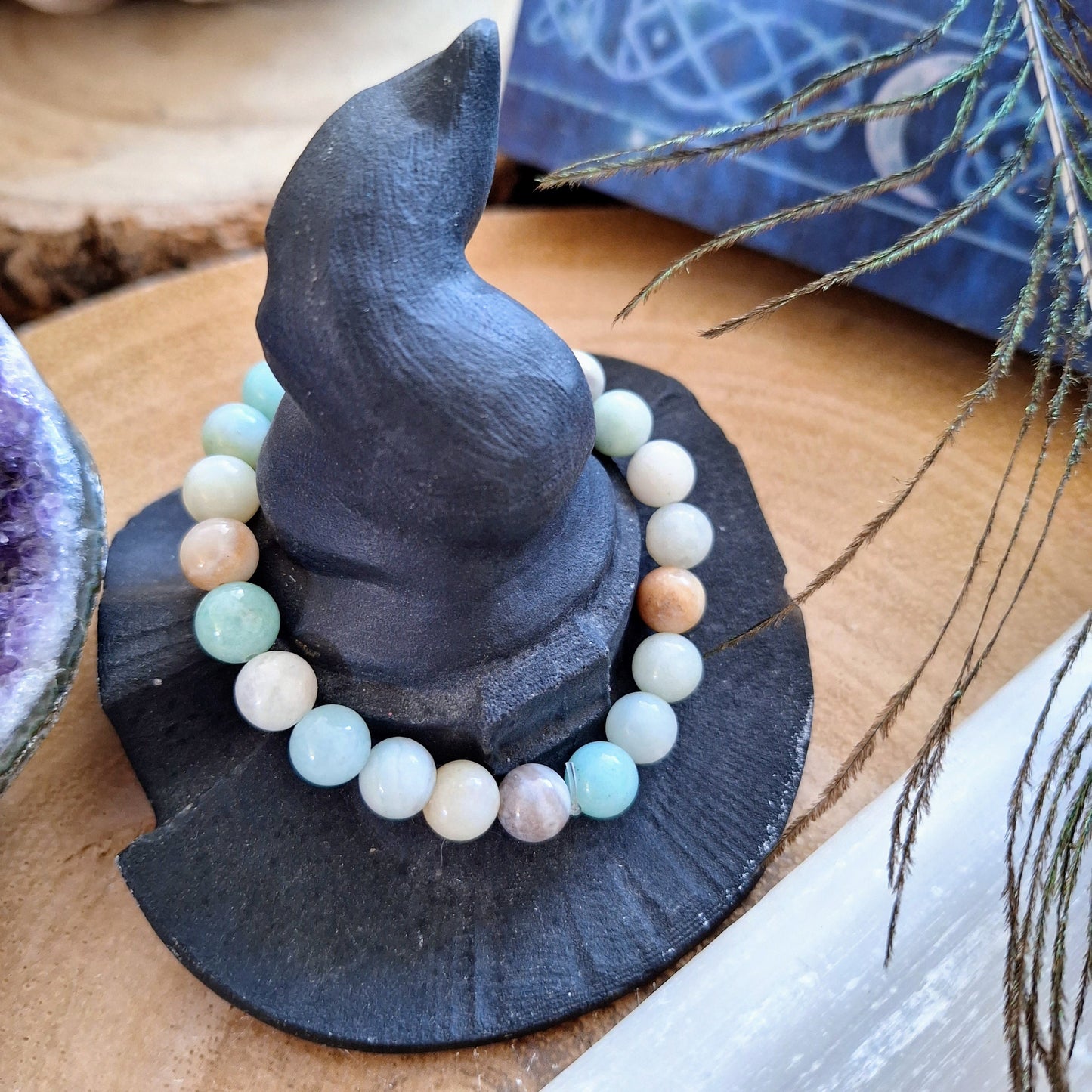 Flower amazonite bracelet crystal healing jewellery natural stone stretchy stacking bracelet gift for him or her