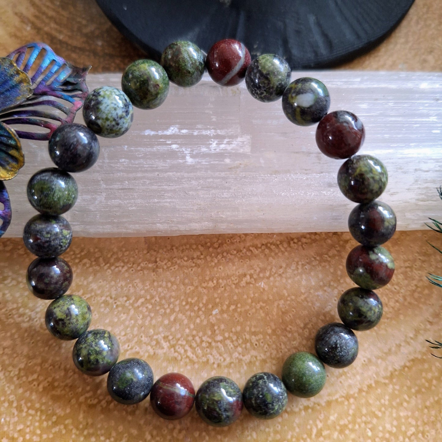 Dragons Blood Jasper bracelet Crystal healing natural stone stretchy witchy stacking jewellery gift for him or her