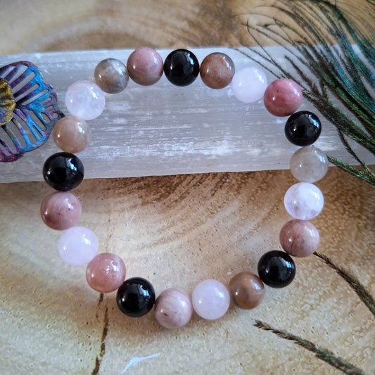 Self love bracelet crystal healing jewellery for women gift for him or her rose quartz rhodonite tourmaline moonstone