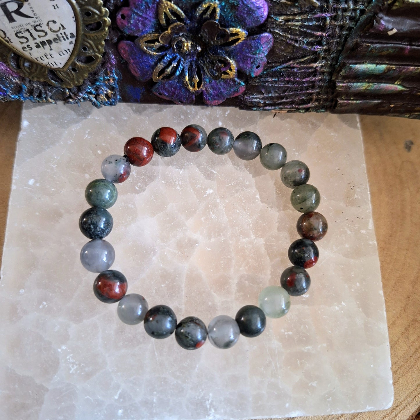 African Bloodstone bracelet crystal healing natural stone stacking stretch jewellery