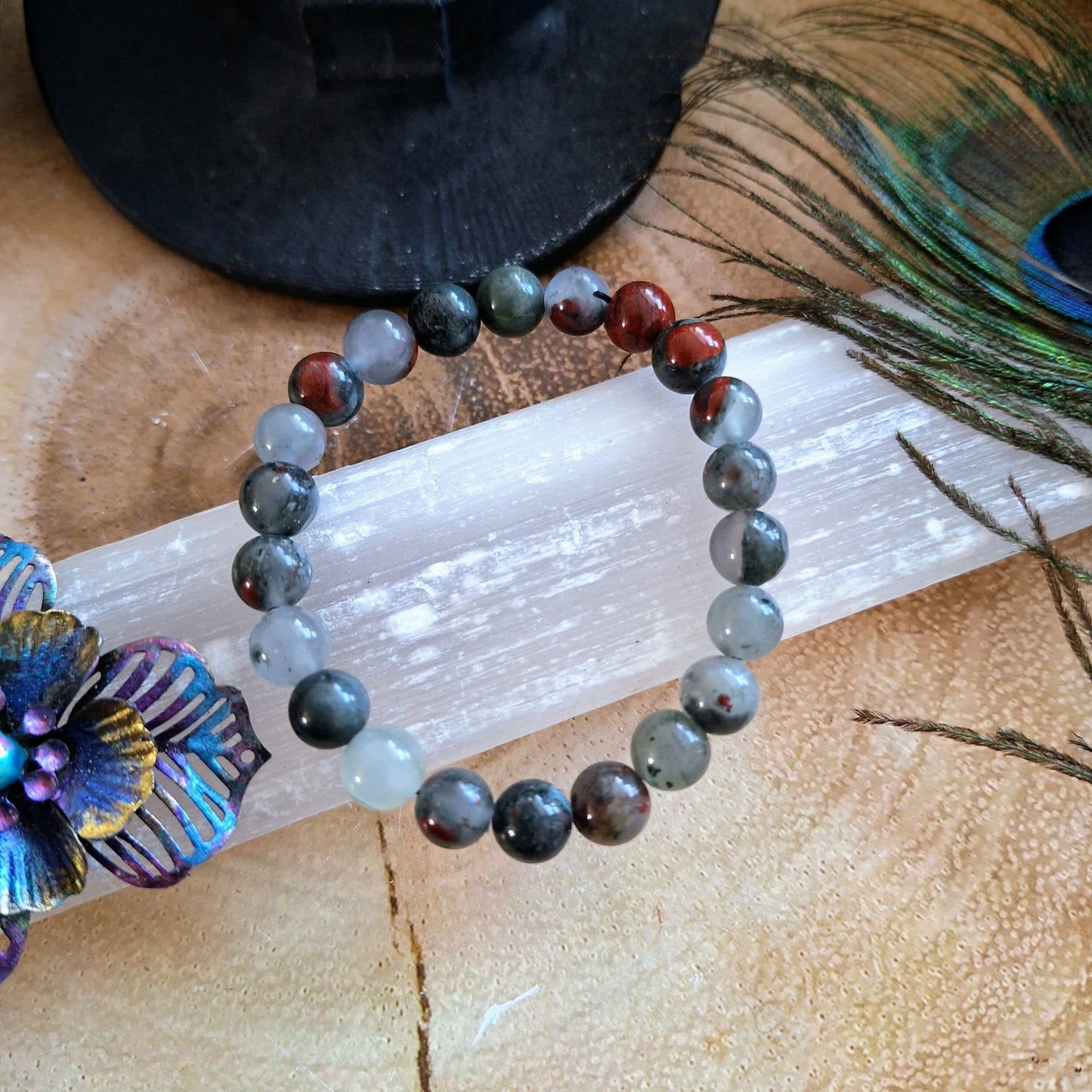 African Bloodstone bracelet crystal healing natural stone stacking stretch jewellery