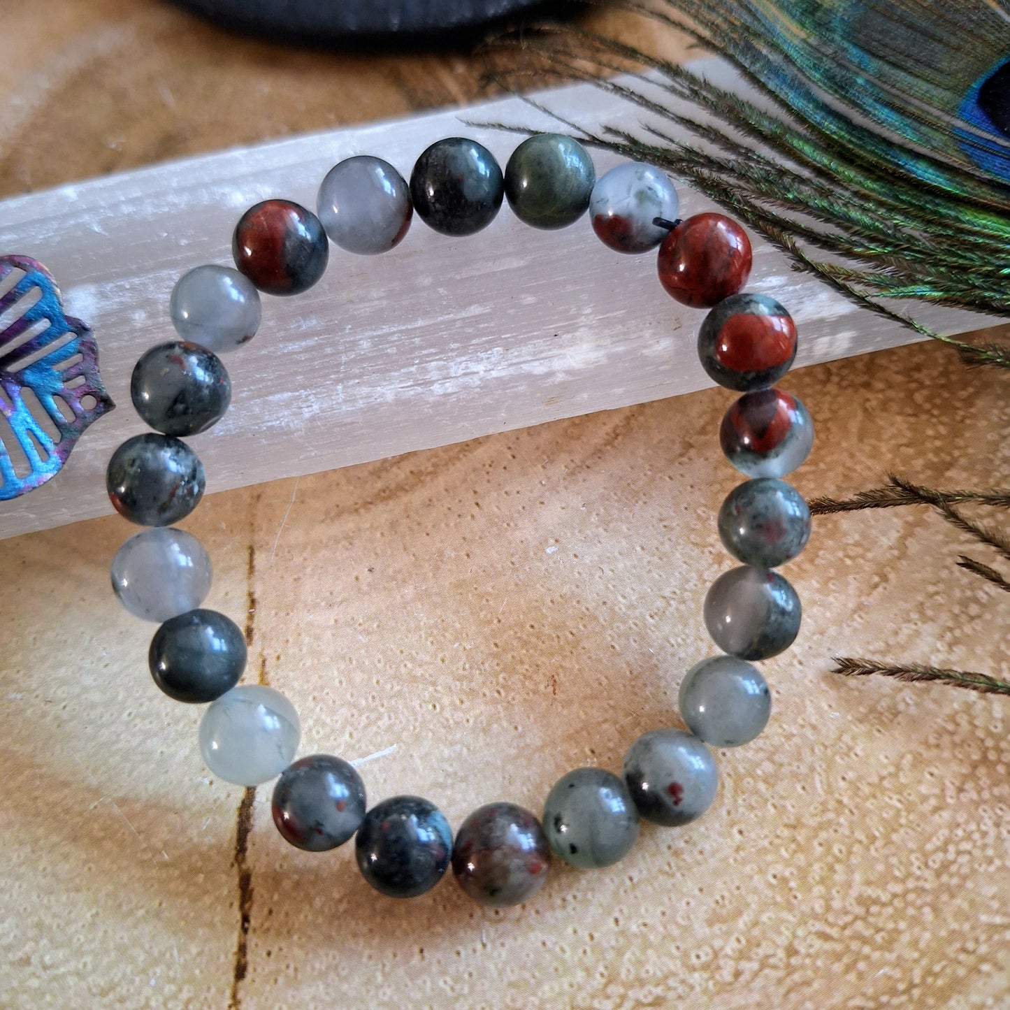 African Bloodstone bracelet crystal healing natural stone stacking stretch jewellery