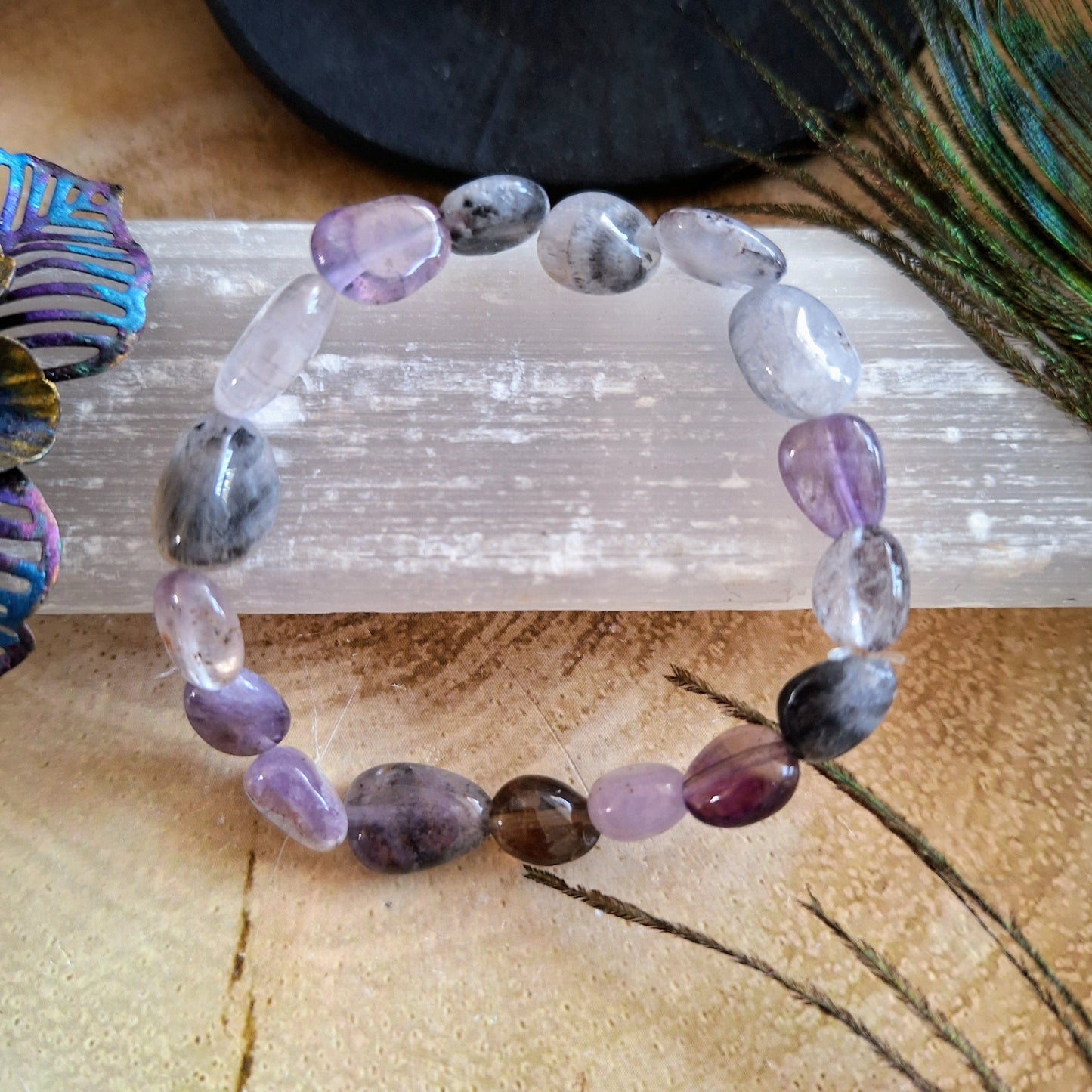 Amethyst Phantom Quartz nugget bracelet Crystal healing jewelry- Inner Growth, Aura Cleansing, Concentration, Spiritual Evolution